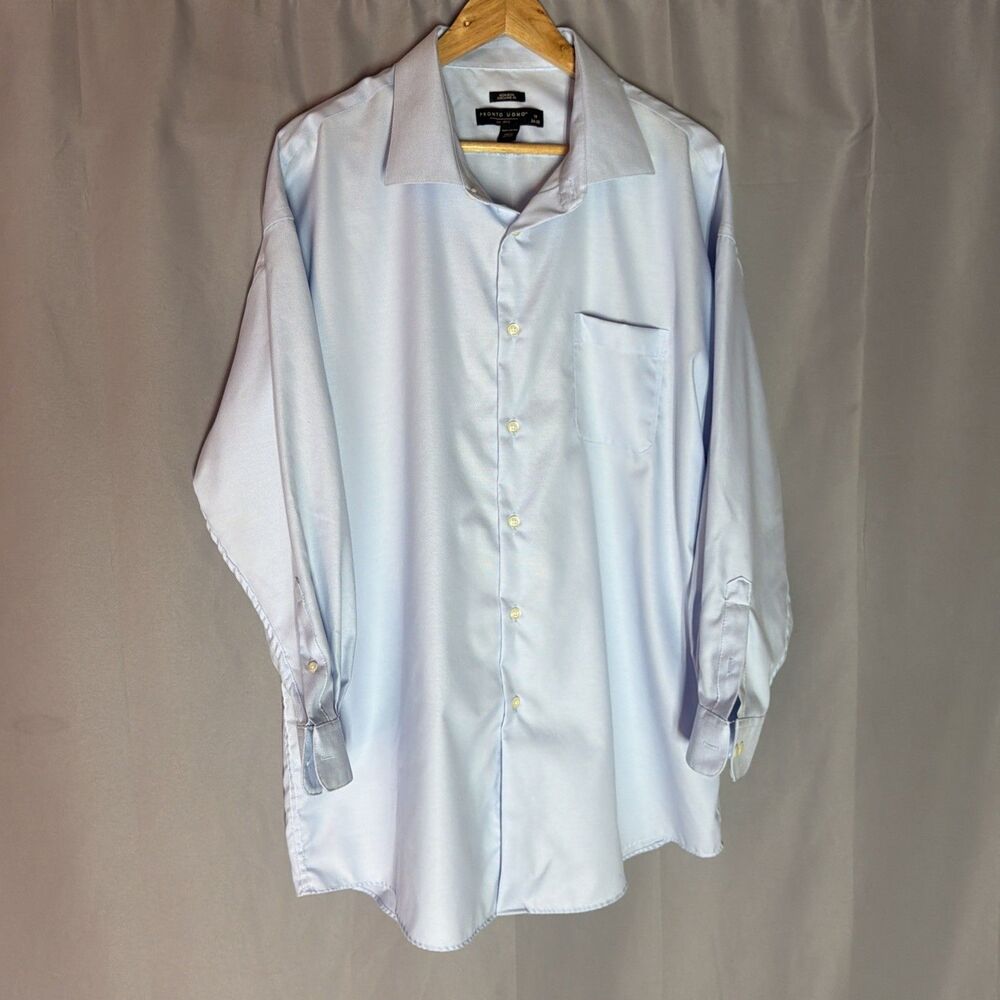 Pronto Uomo Men Size 19 34/35 Executive Fit Dress Shirt  Cotton Non-Iron Blue